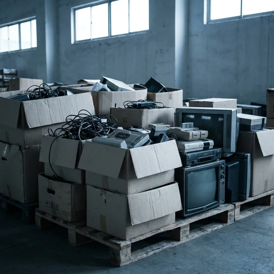 Boxed consumer electronics returns on a pallet