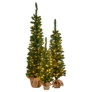 Christabelle Set of 3 Pre-Lit Christmas Trees Green Pine LED Lights Hessian Base Individual Plu 112_Hzgb3 Pallet
